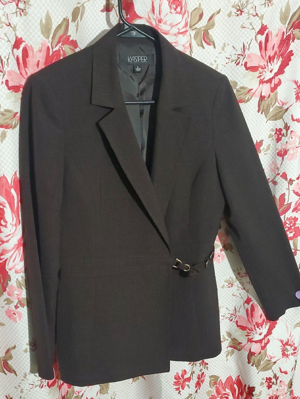Kasper Brown Women's Tailored Blazer with Decorative Buckle 6